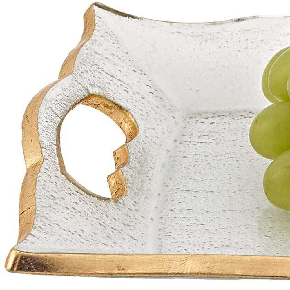 11" Clear And Gold Seeded Glass Serving Tray With Handles