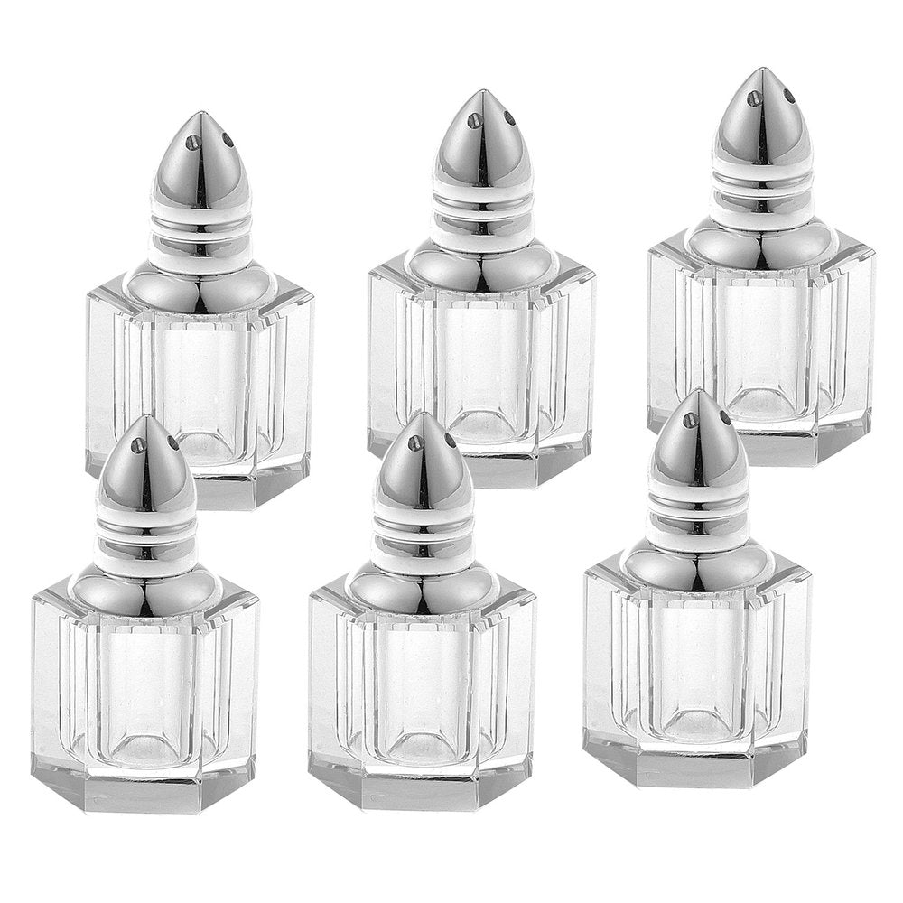 Set of Six Clear And Silver Cut Crystal Individual Salt and Pepper Shakers