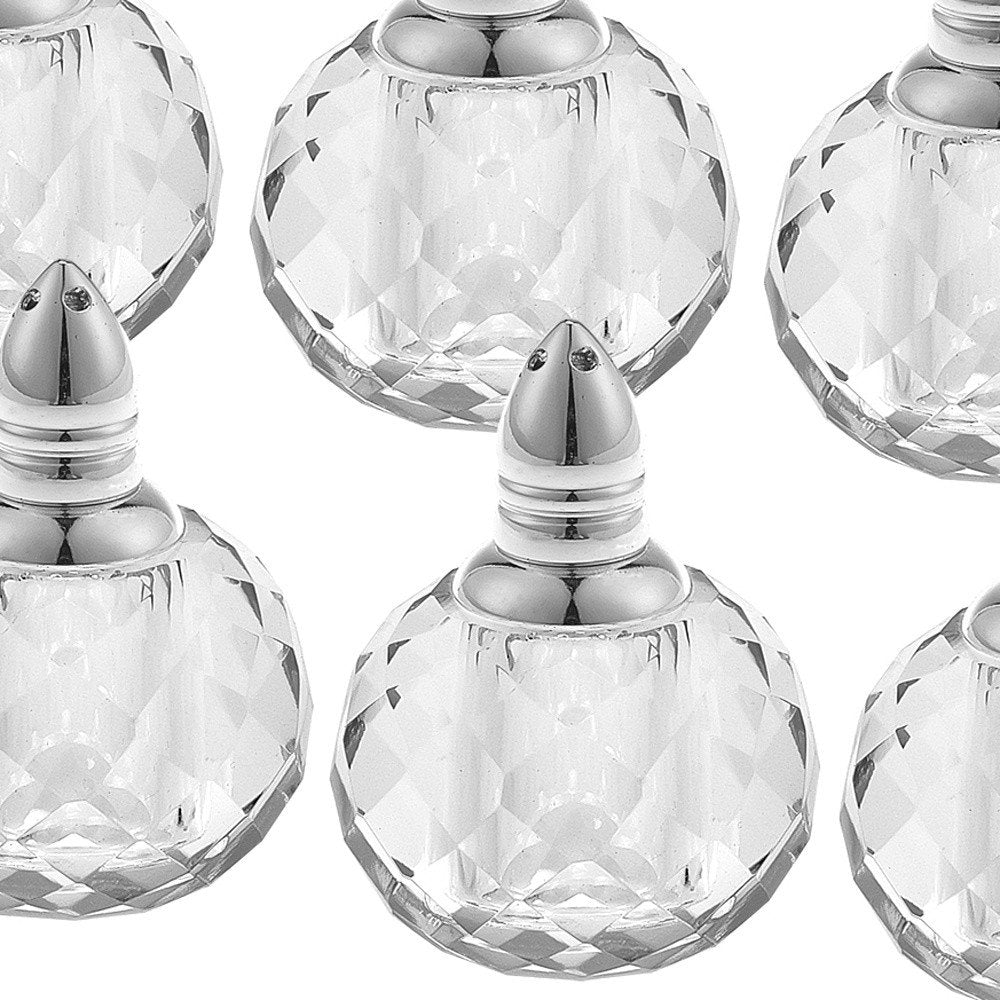 Set of Six Clear And Silver Round Cut Crystal Salt and Pepper Shakers