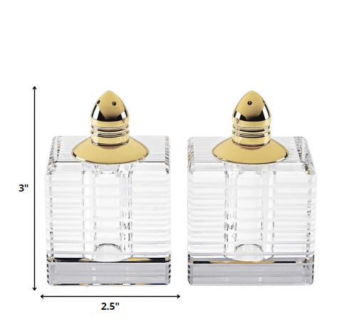 Set of Two Clear And Gold Crystal Striped Pepper Shakers
