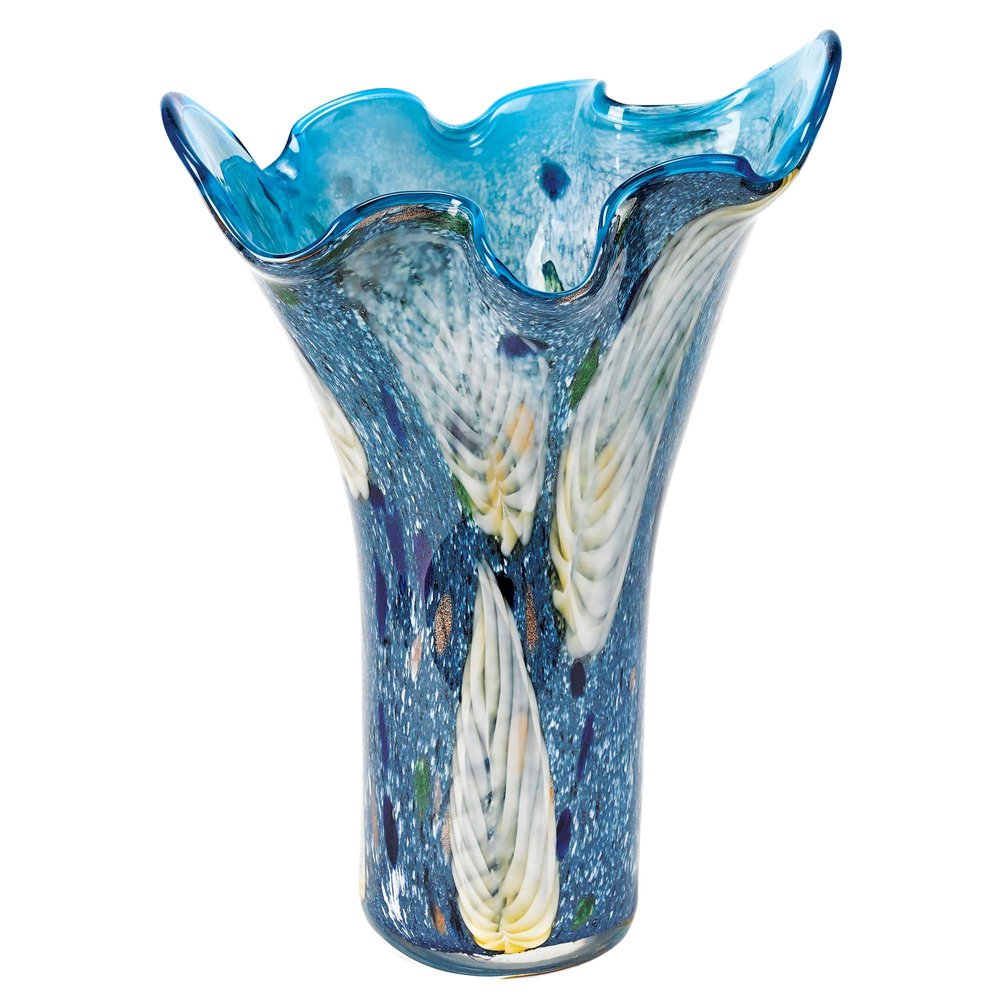 17" Blue And Green Cylinder Crystal Glass Table Vase