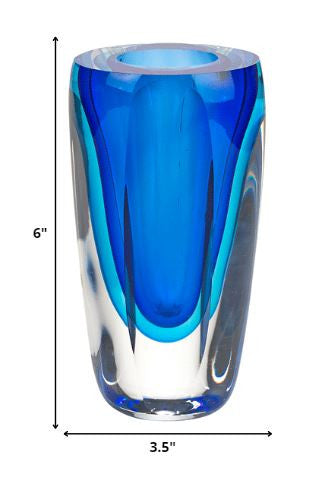6" Blue And Clear Cylinder Crystal Glass Table Vase