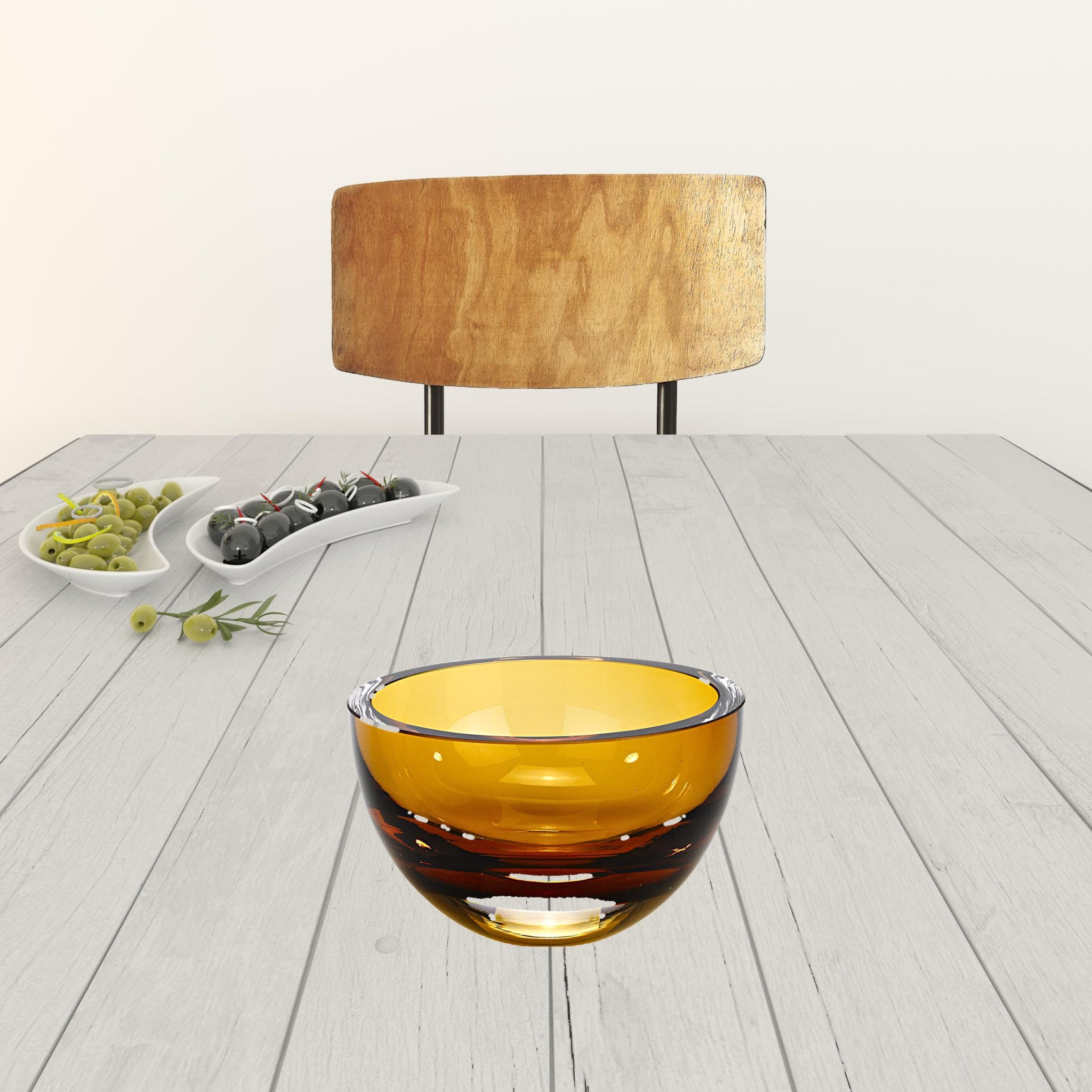 6" Amber Mouth Blown Crystal Thick Walled Bowl