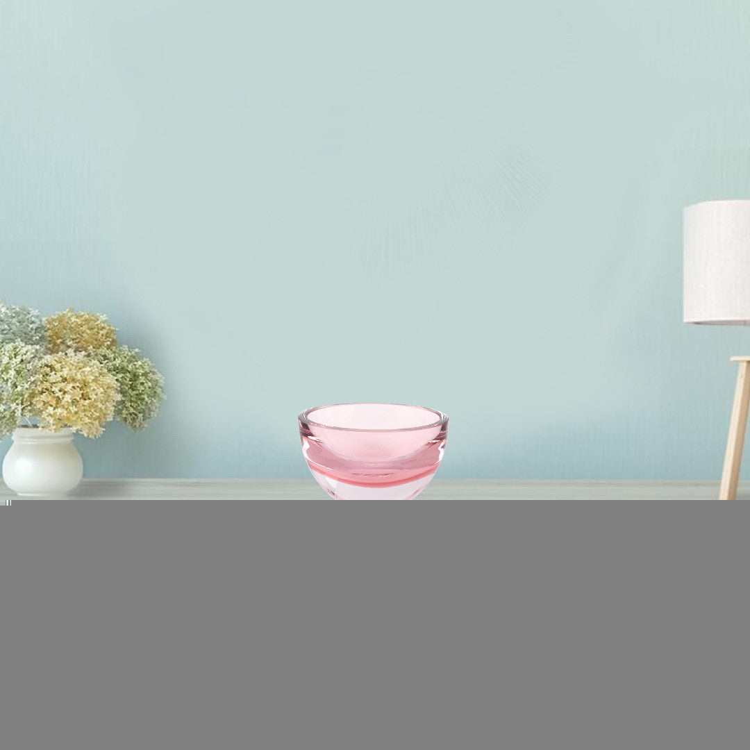 6" Pink Mouth Blown Crystal Thick Walled Bowl
