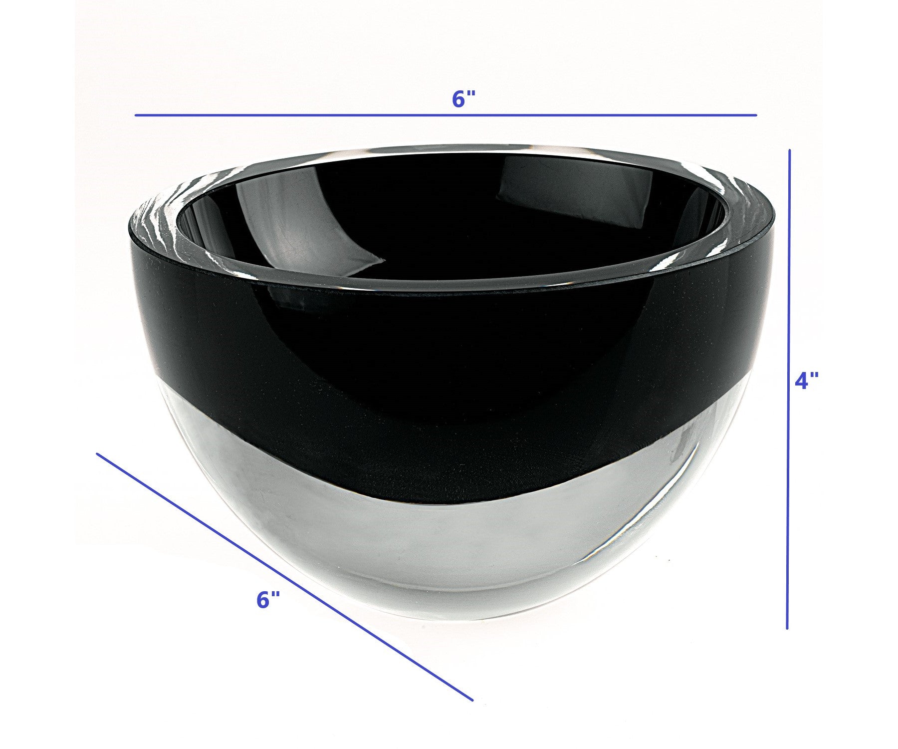6" Black Mouth Blown Crystal Thick Walled Bowl
