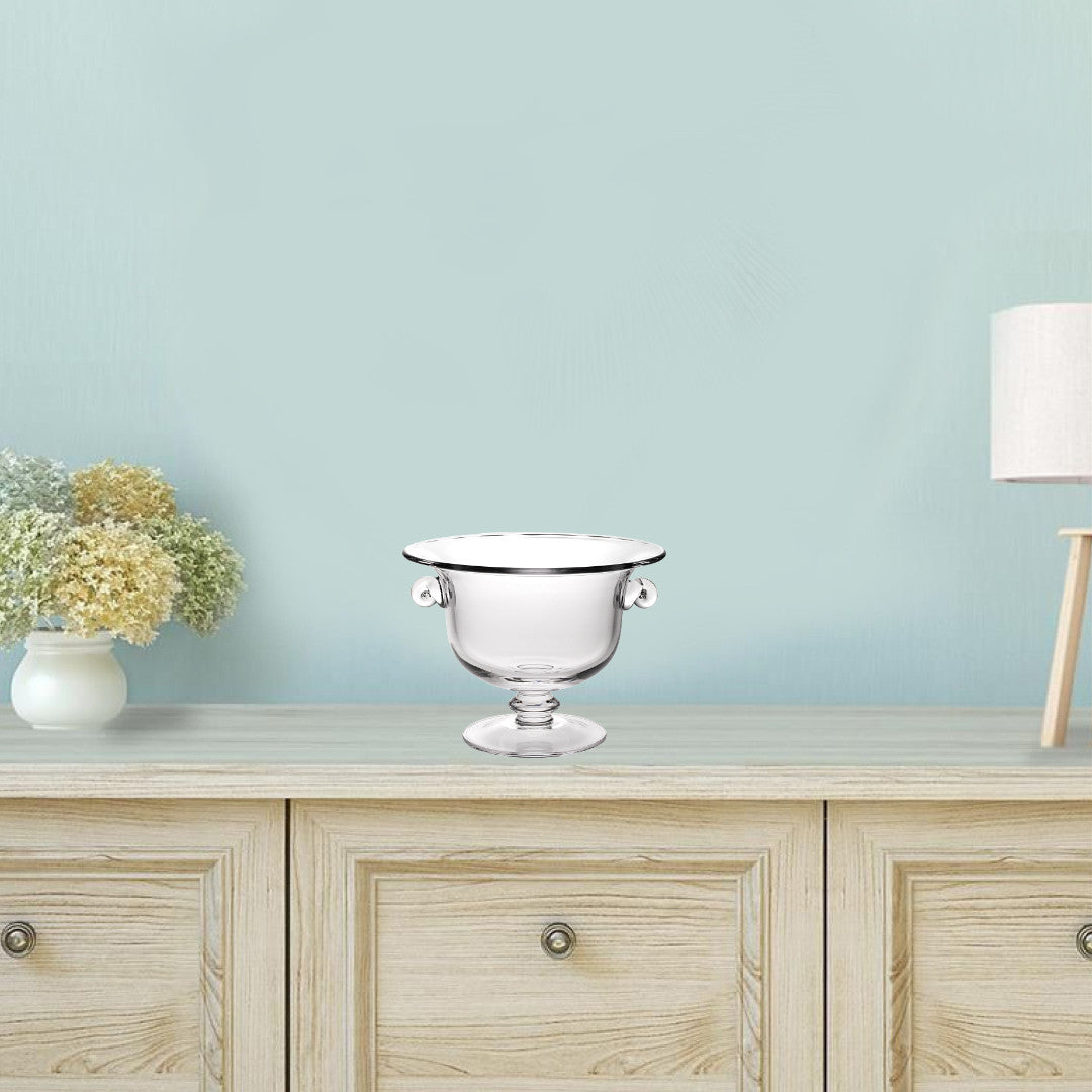 11" Clear Mouth Blown Crystal Round Pedestal Centerpiece Bowl