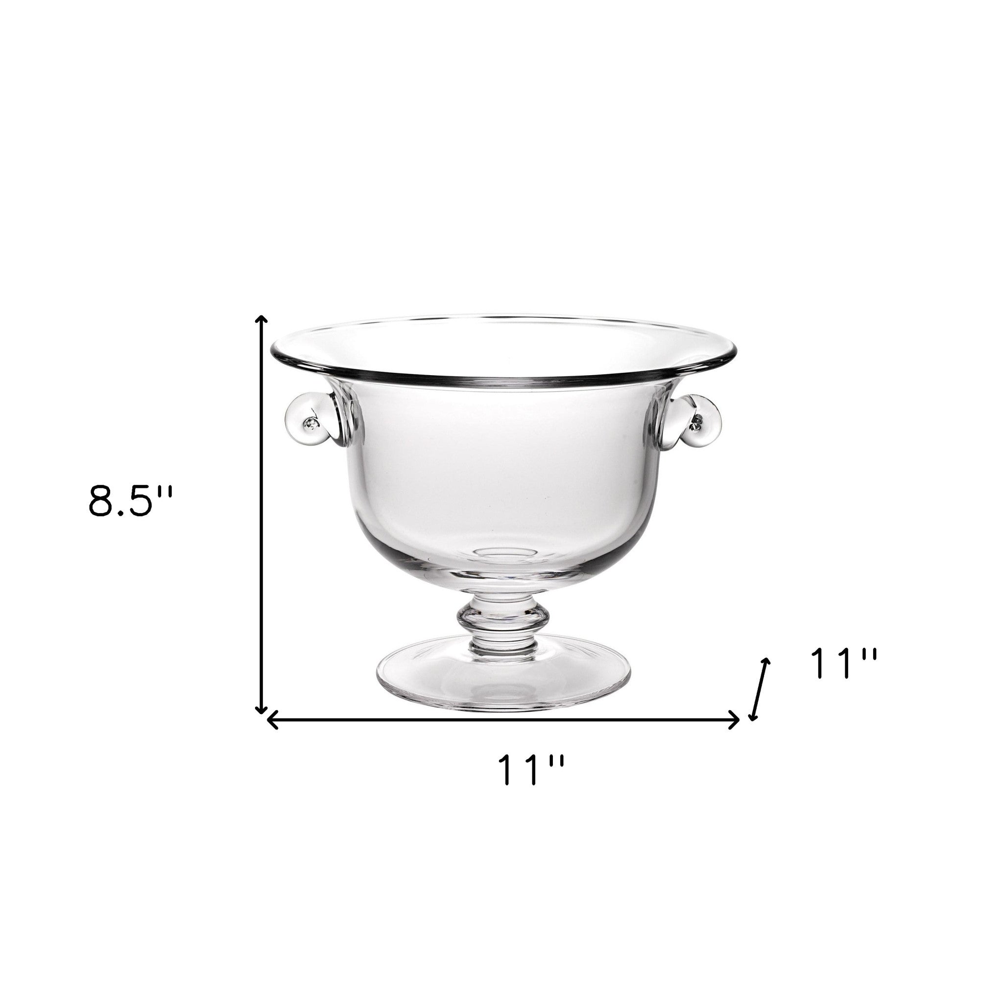 11" Clear Mouth Blown Crystal Round Pedestal Centerpiece Bowl