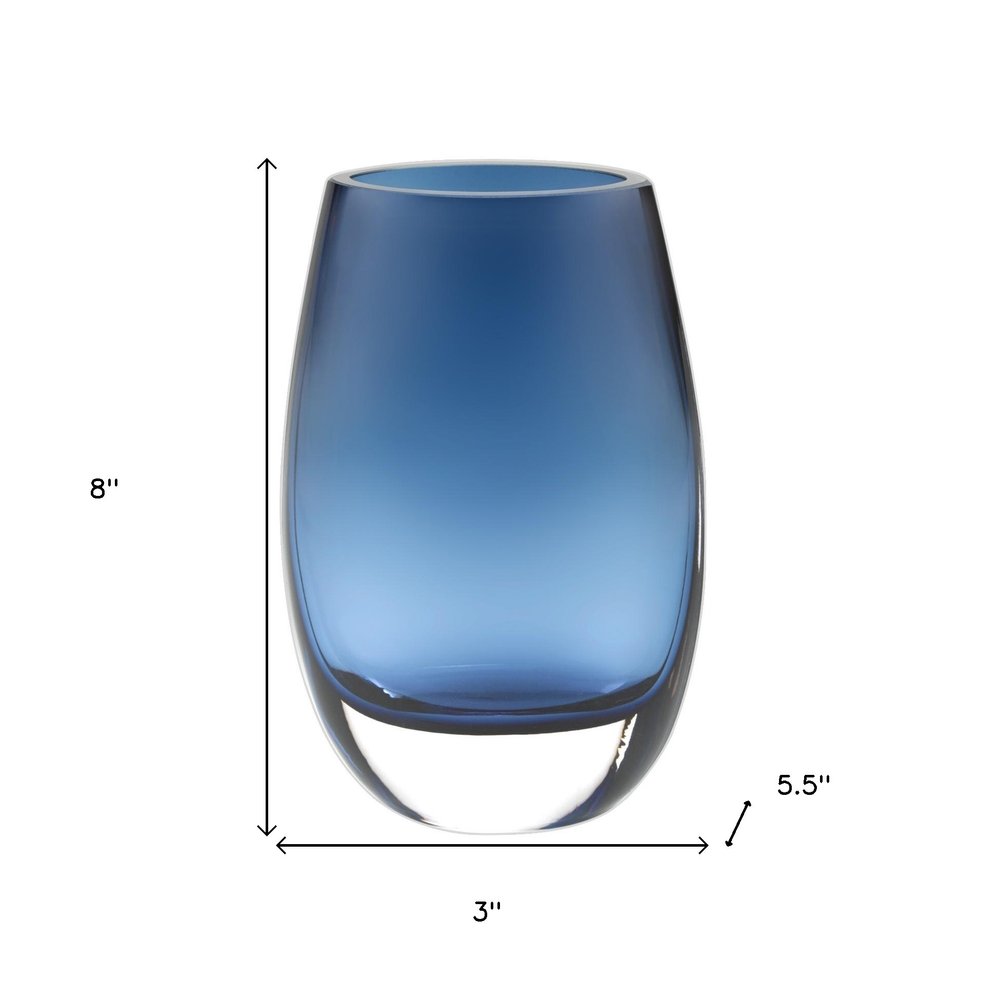 8" Midnight Blue And Clear Oval Lead Free Crystal Table Vase