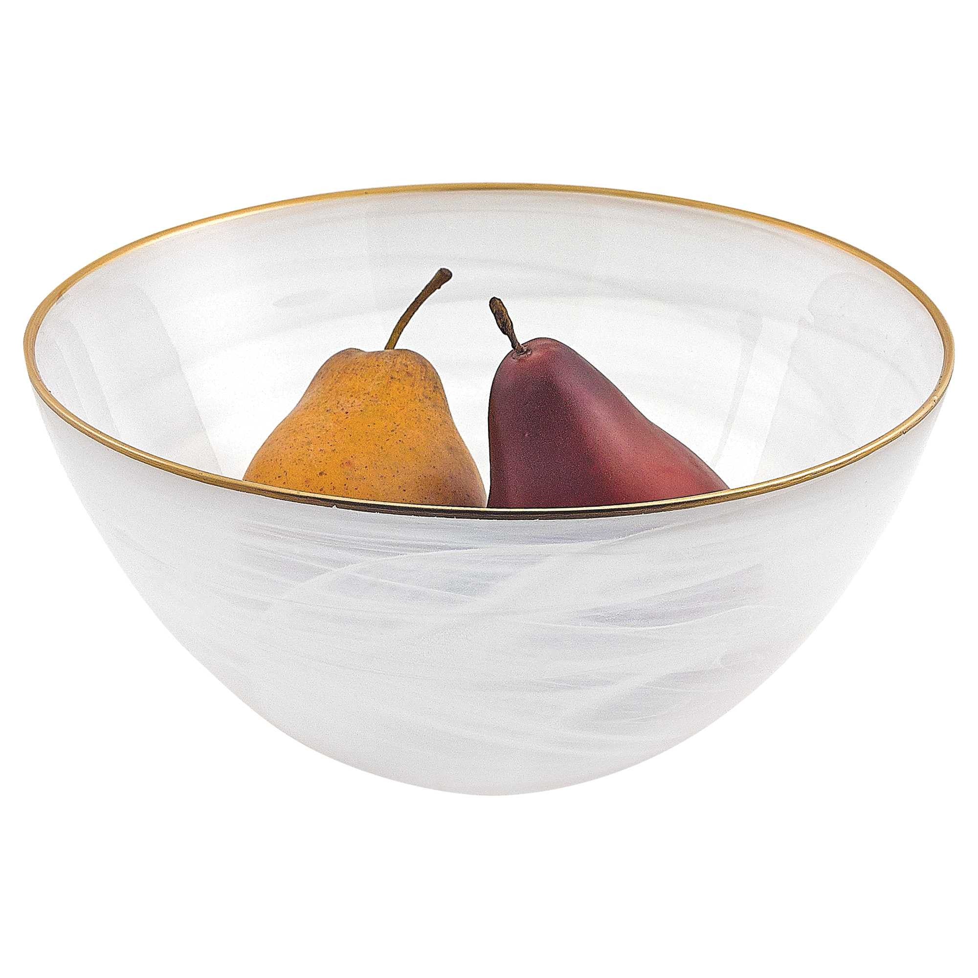 10" White and Gold Alabaster Glass Round Serving Bowl