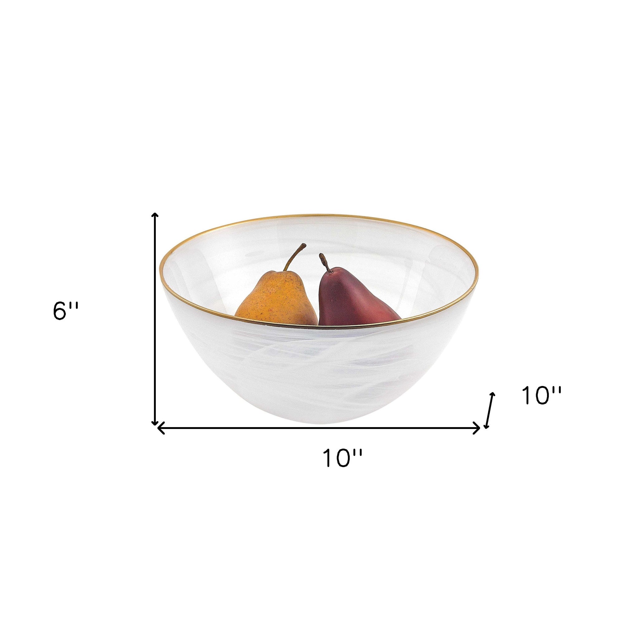 10" White and Gold Alabaster Glass Round Serving Bowl