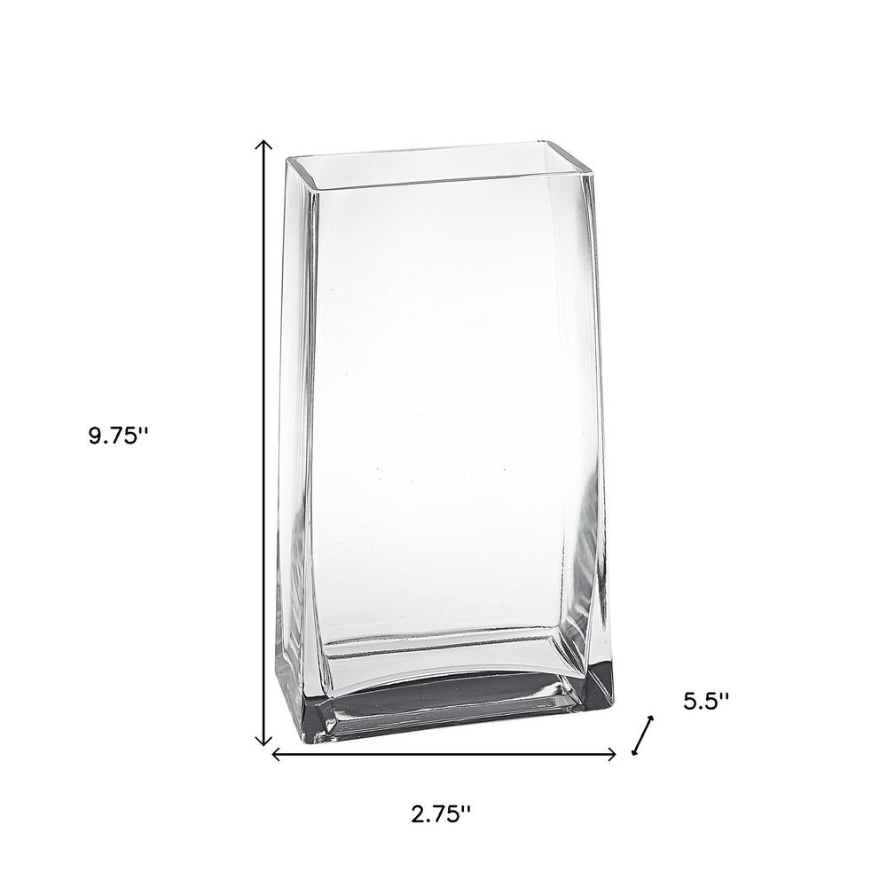 8" Crystal Glass Clear Rectangle Table Vase