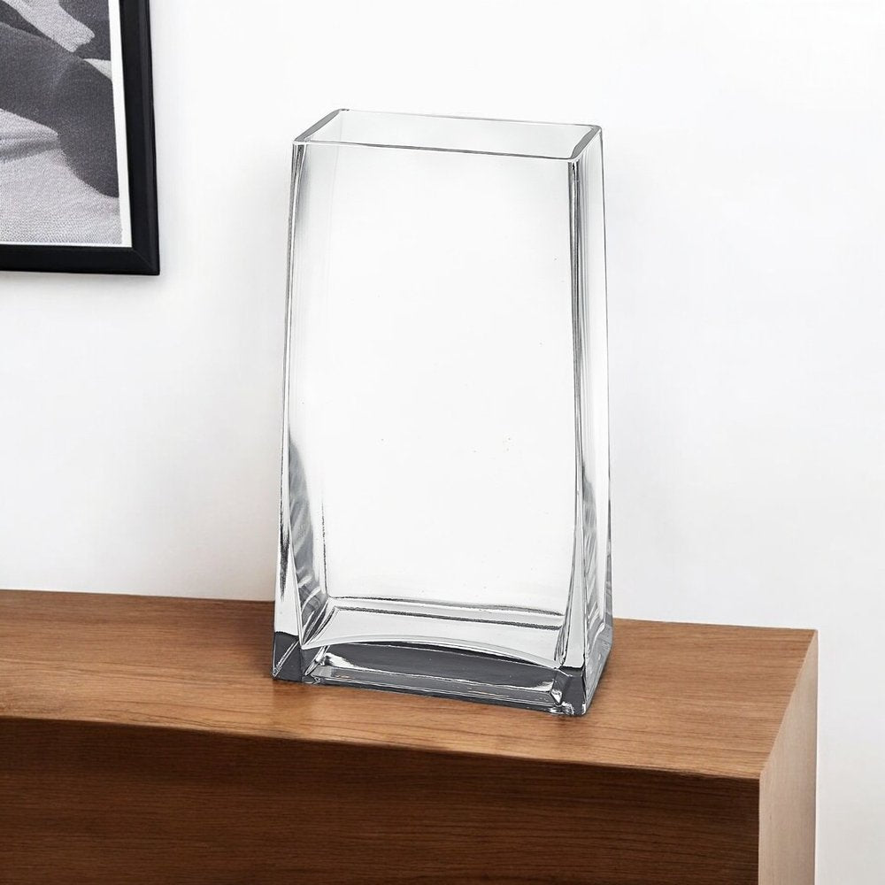 8" Crystal Glass Clear Rectangle Table Vase