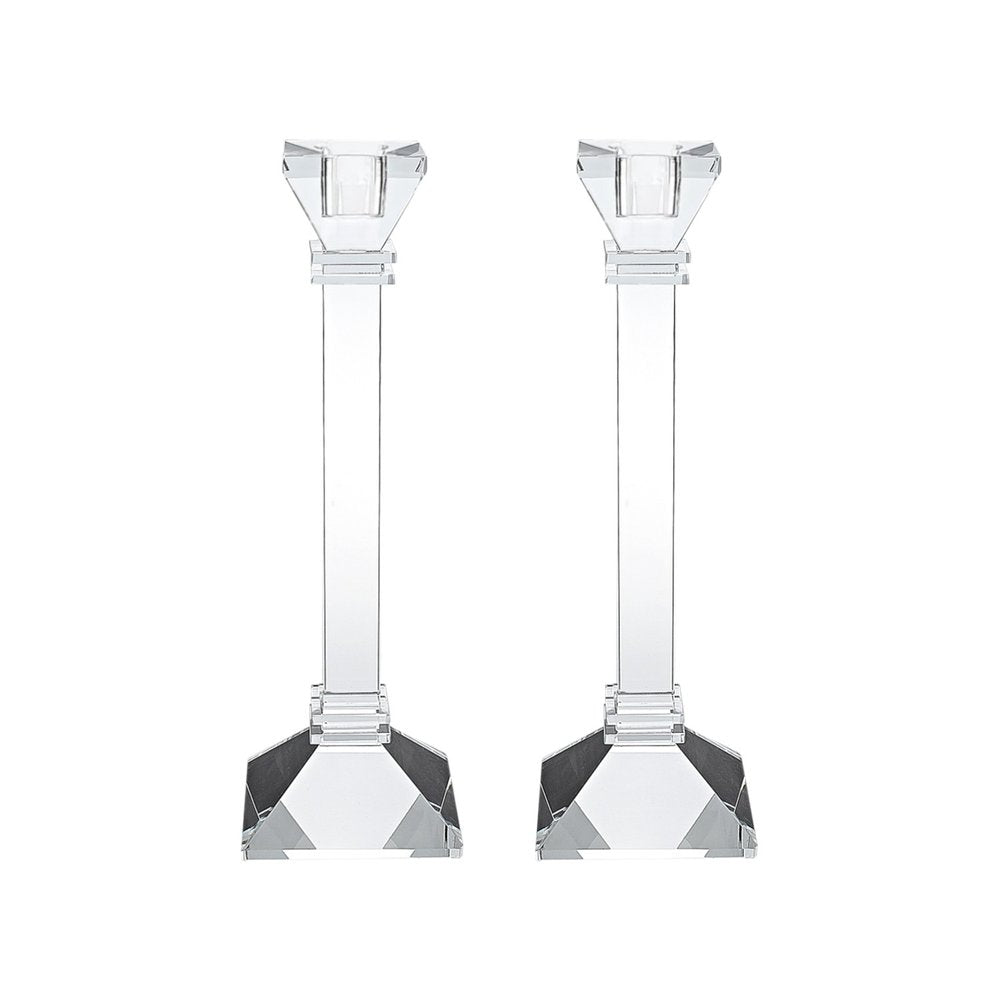 Set of Two Clear Crystal Tabletop Candle Holders