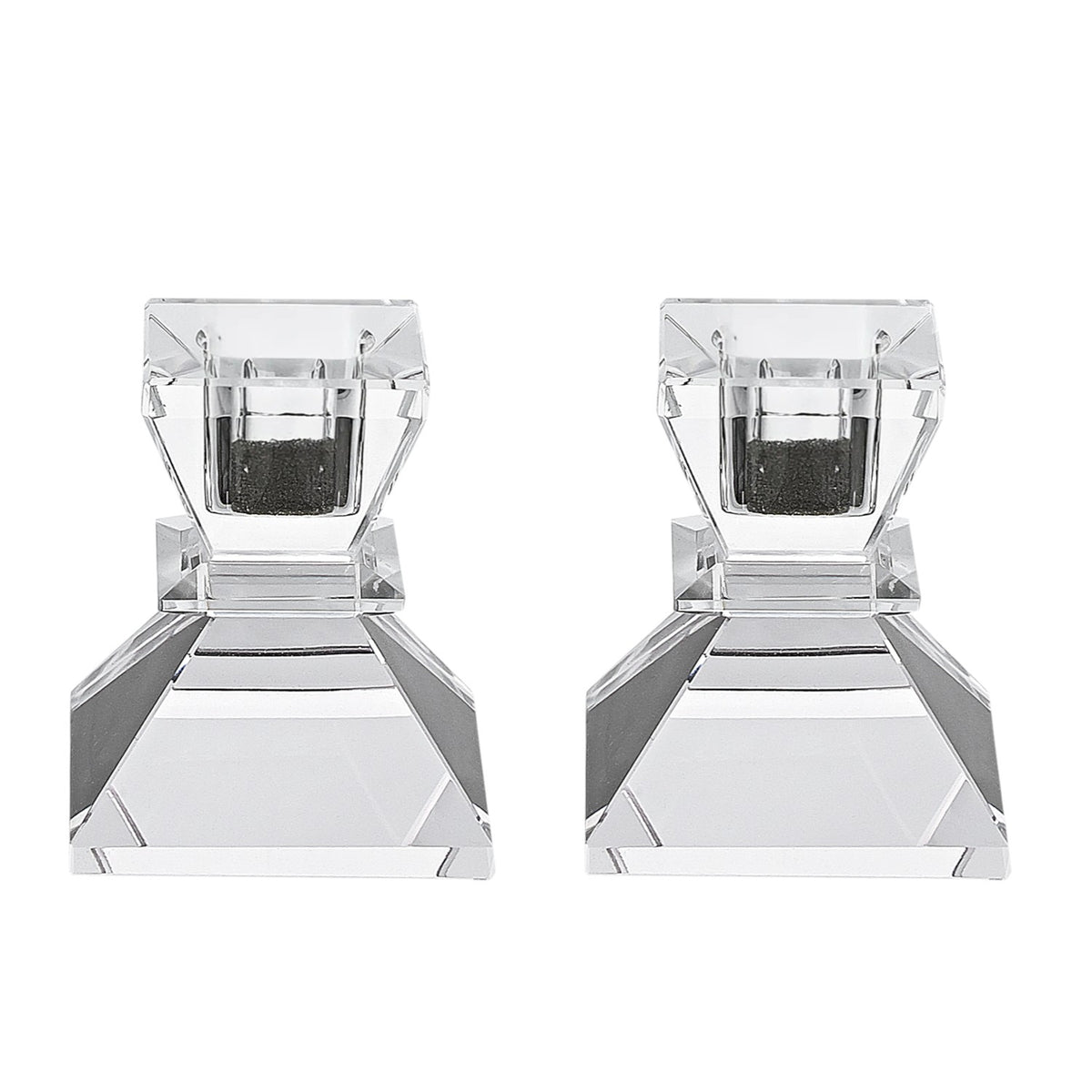 Set of Two Clear Crystal Tabletop Taper Candlesticks
