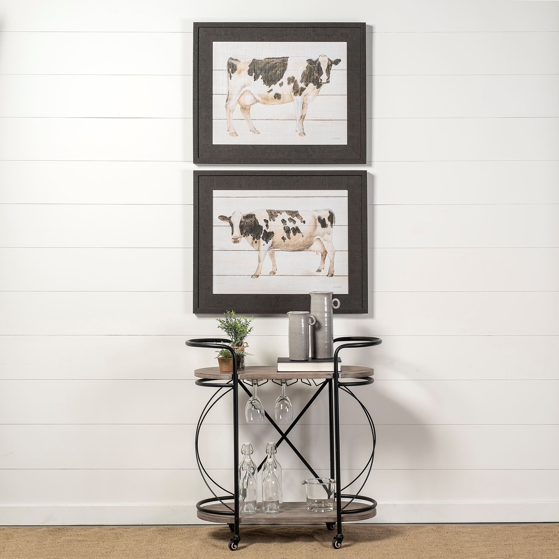 15" Black Solid Wood and Steel Round Rolling Kitchen Cart With Storage
