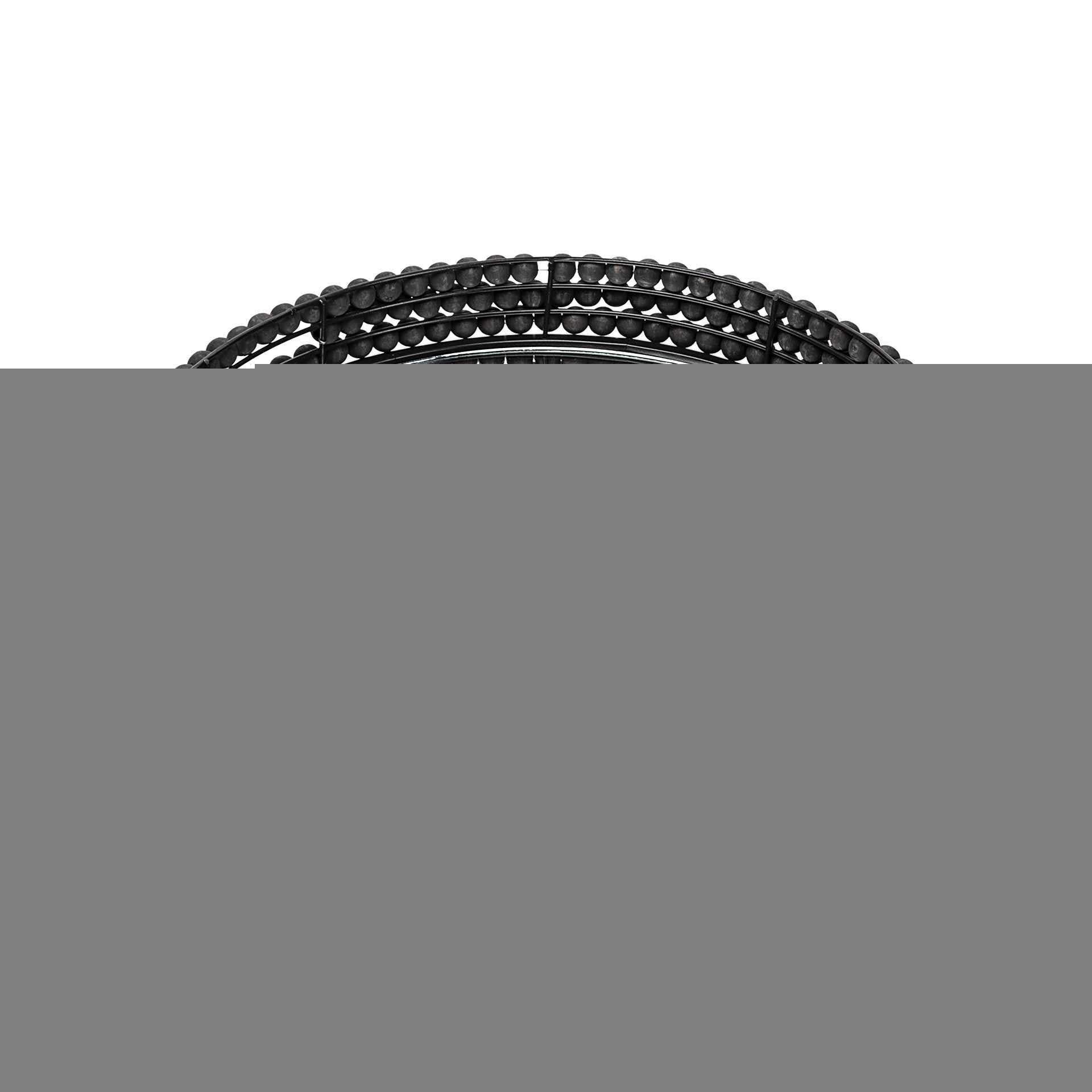 21" Matte Black Wood With Bead Mirrored Glass Bottom Round Tray
