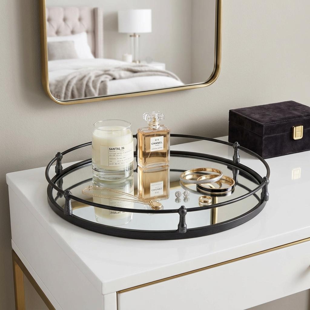 24" Silver Round Metal Indoor Outdoor Tray With Handles