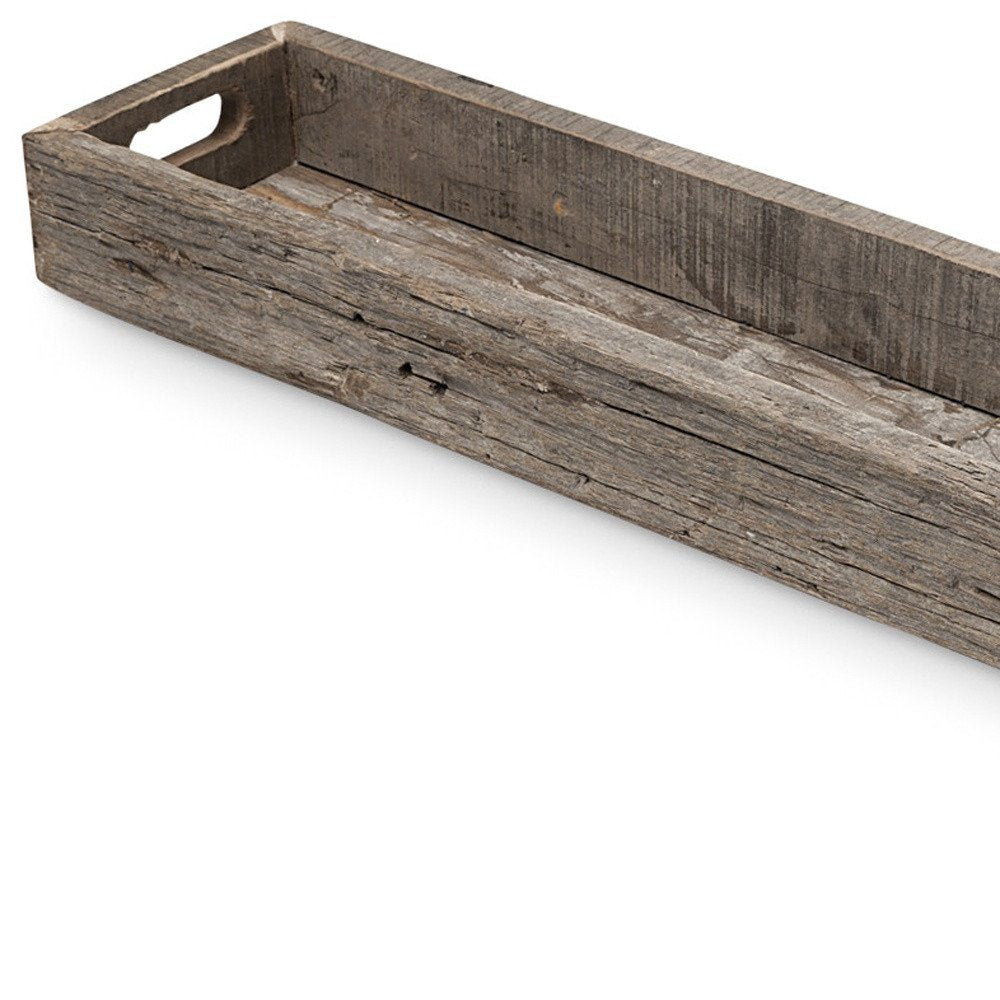 36" Brown Wood Cracker Tray With Handles