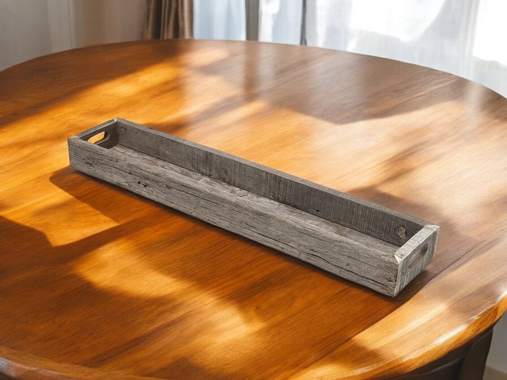 36" Brown Wood Indoor Outdoor Cracker Tray With Handles