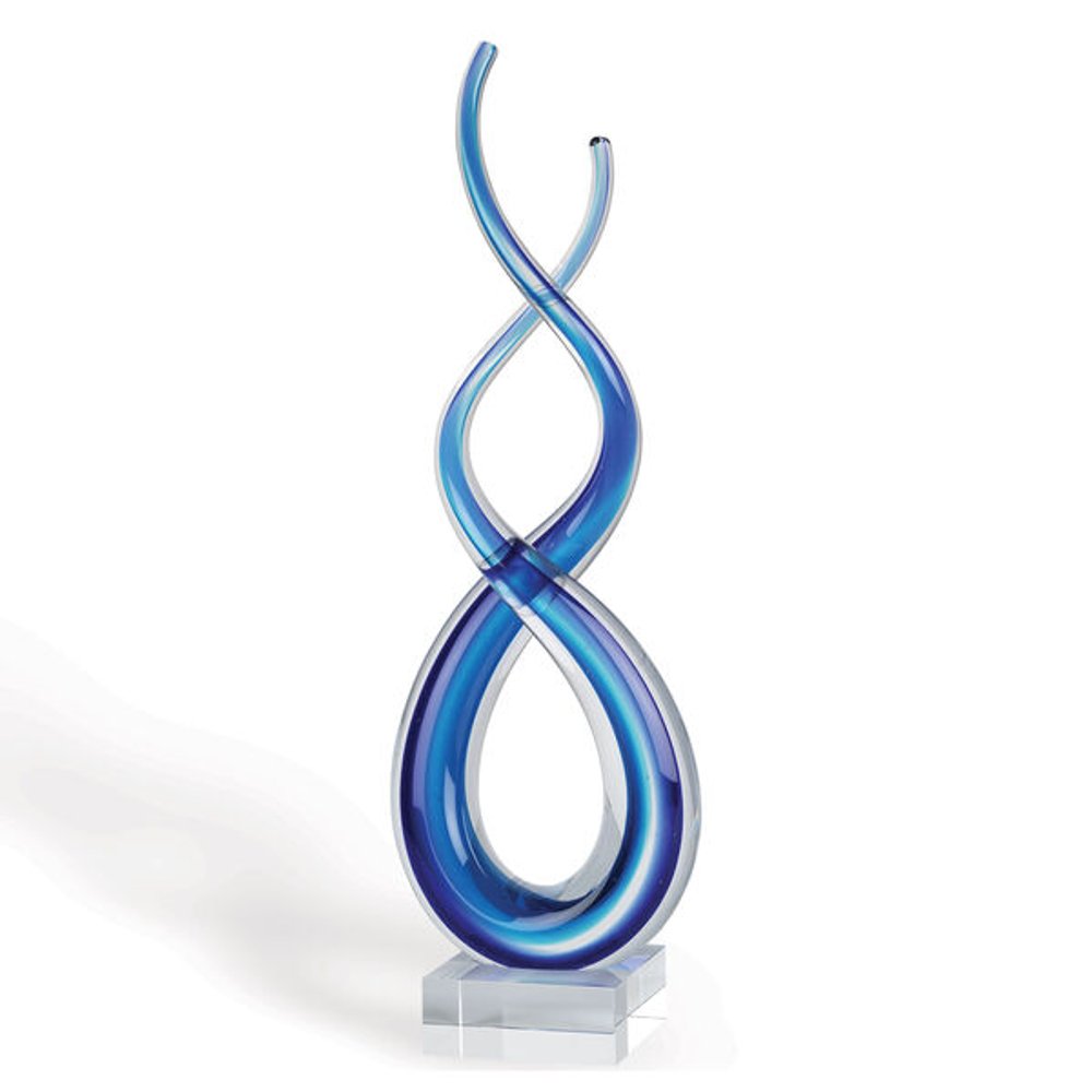 20" Clear and Blue Murano Glass Modern Abstract Tabletop Sculpture