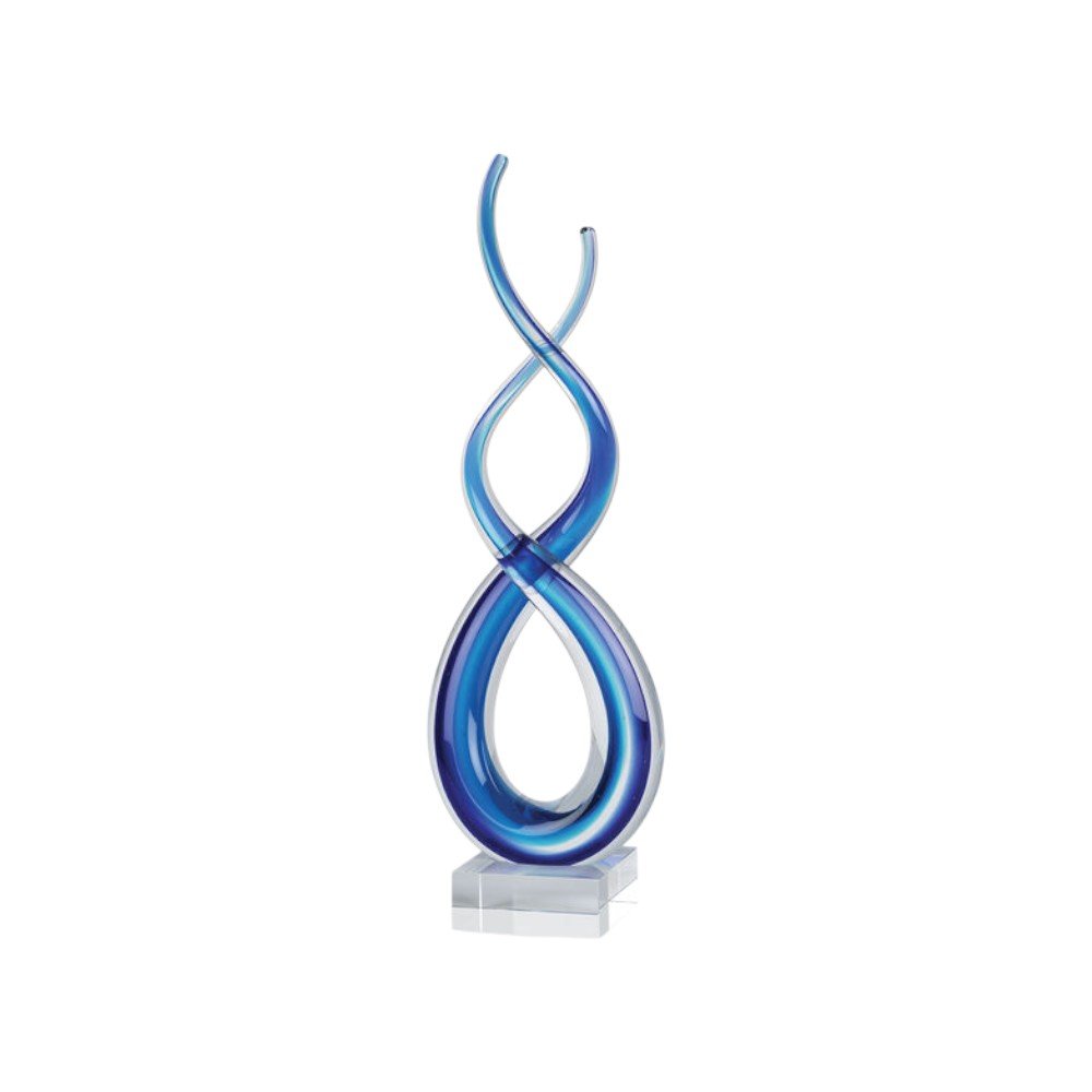 20" Clear and Blue Murano Glass Modern Abstract Tabletop Sculpture