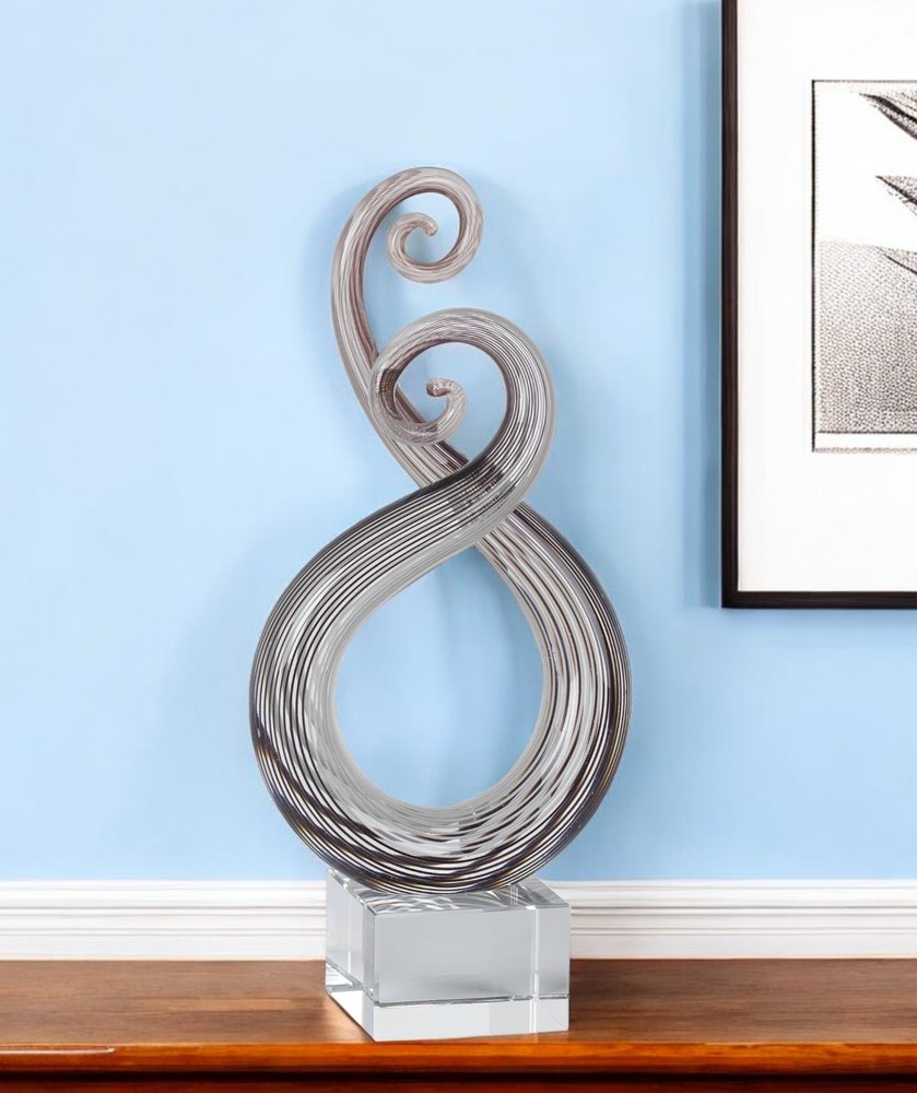 11" Clear and Brown Murano Glass Modern Abstract Tabletop Sculpture