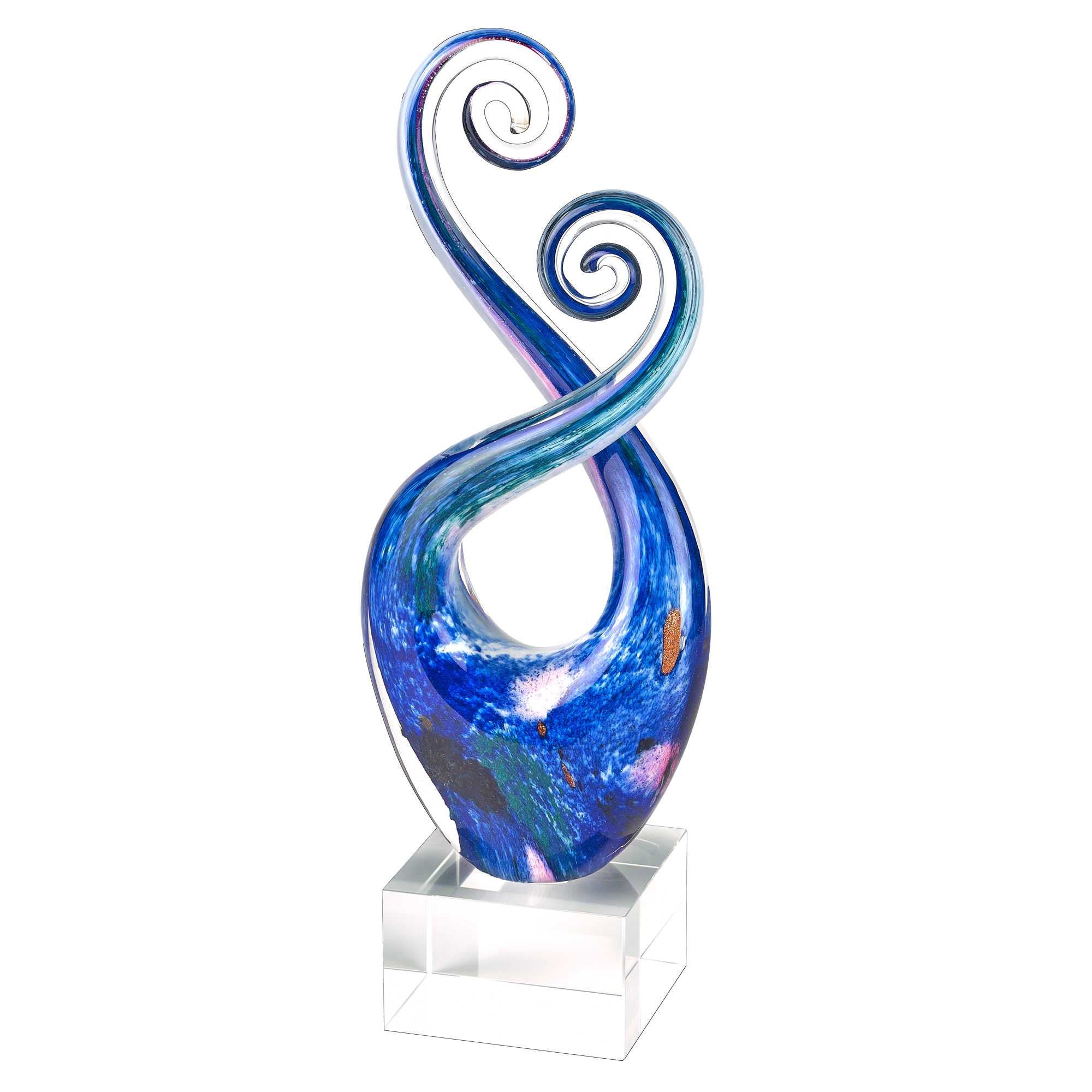 12" Blue and Green Murano Glass Modern Abstract Tabletop Sculpture
