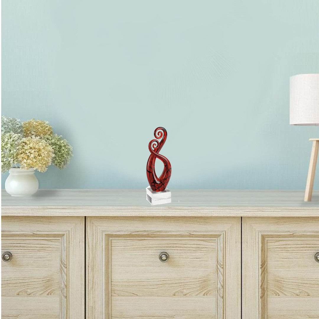 13" Clear Burgundy and Black Murano Glass Modern Abstract Tabletop Sculpture