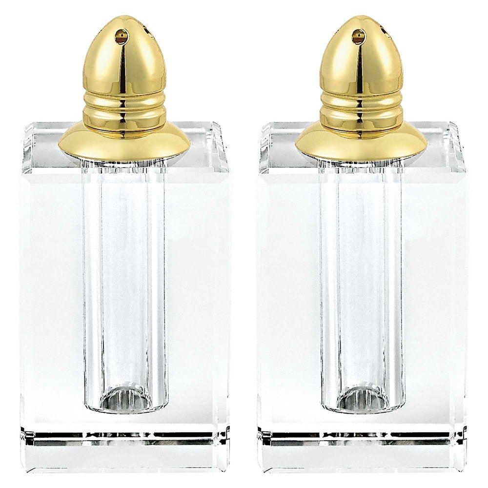 Set of Two Clear And Gold Crystal Pepper Shakers