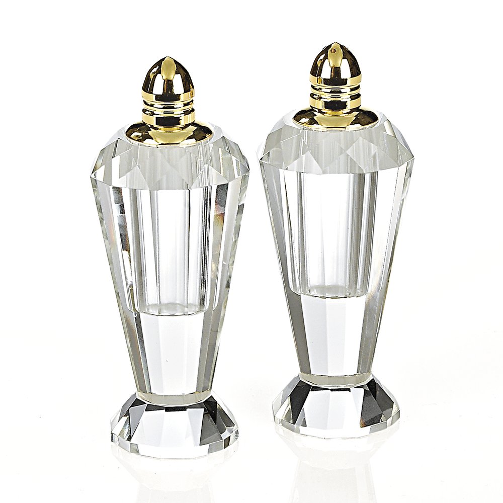 Set of Two Clear And Gold Crystal Geometric Pepper Shakers