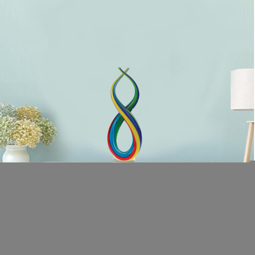 16" Clear Red Blue Yellow Murano Glass Modern Abstract Tabletop Sculpture
