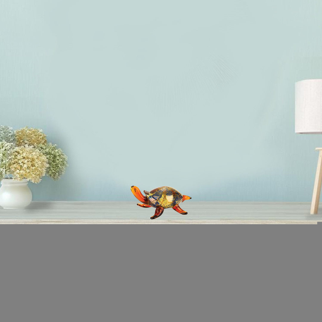 4" Clear Brown and Green Murano Glass Turtle Figurine Tabletop Sculpture