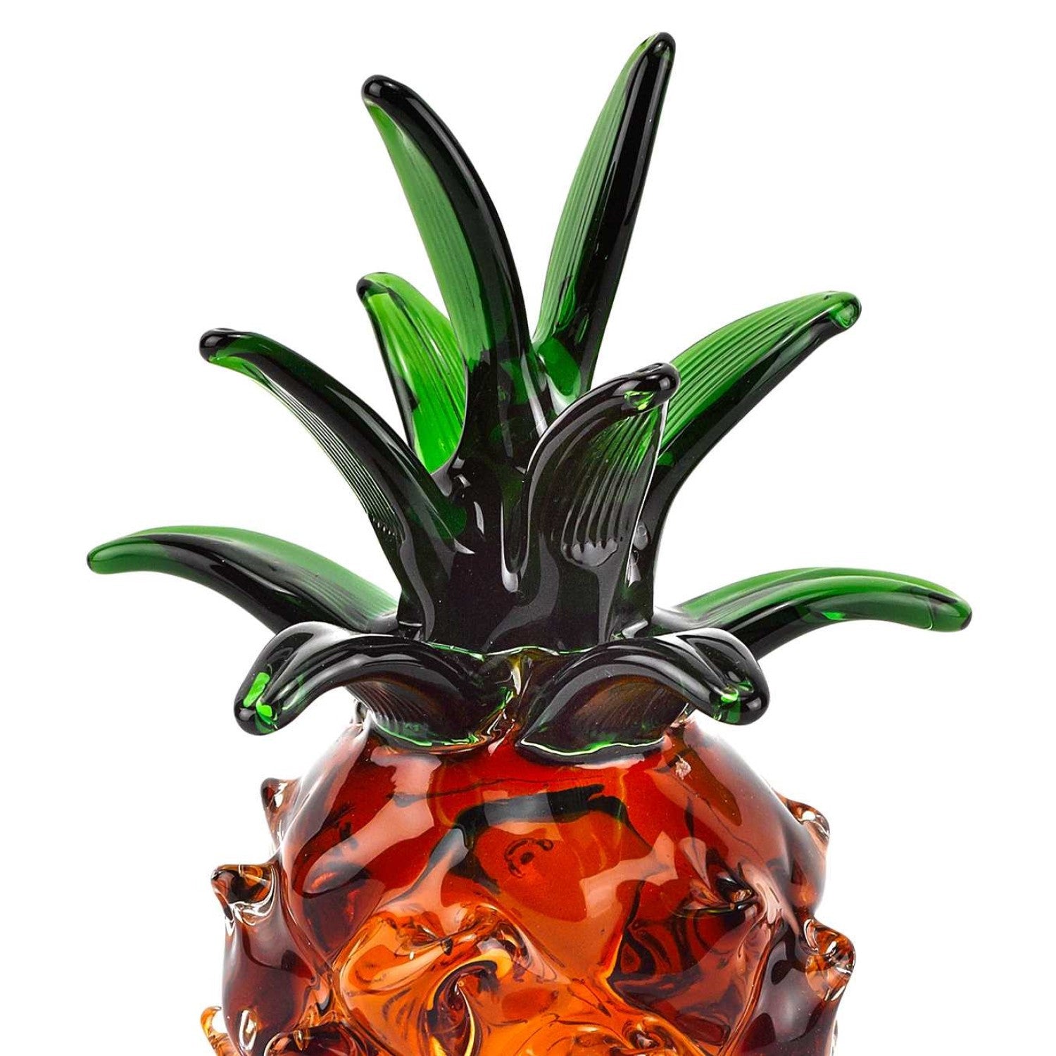 9" Amber And Green Mouth Blown Art Glass Pineapple Sculpture