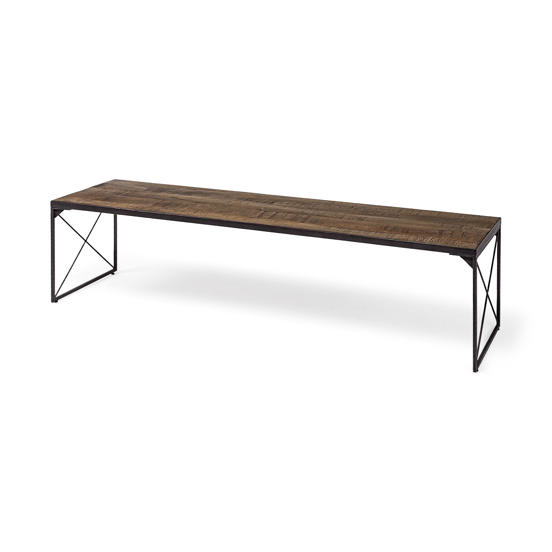 66" Brown And Black Metal and Solid Wood Bench
