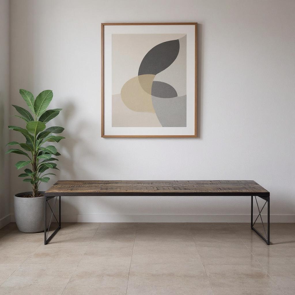 66" Brown And Black Metal and Solid Wood Bench