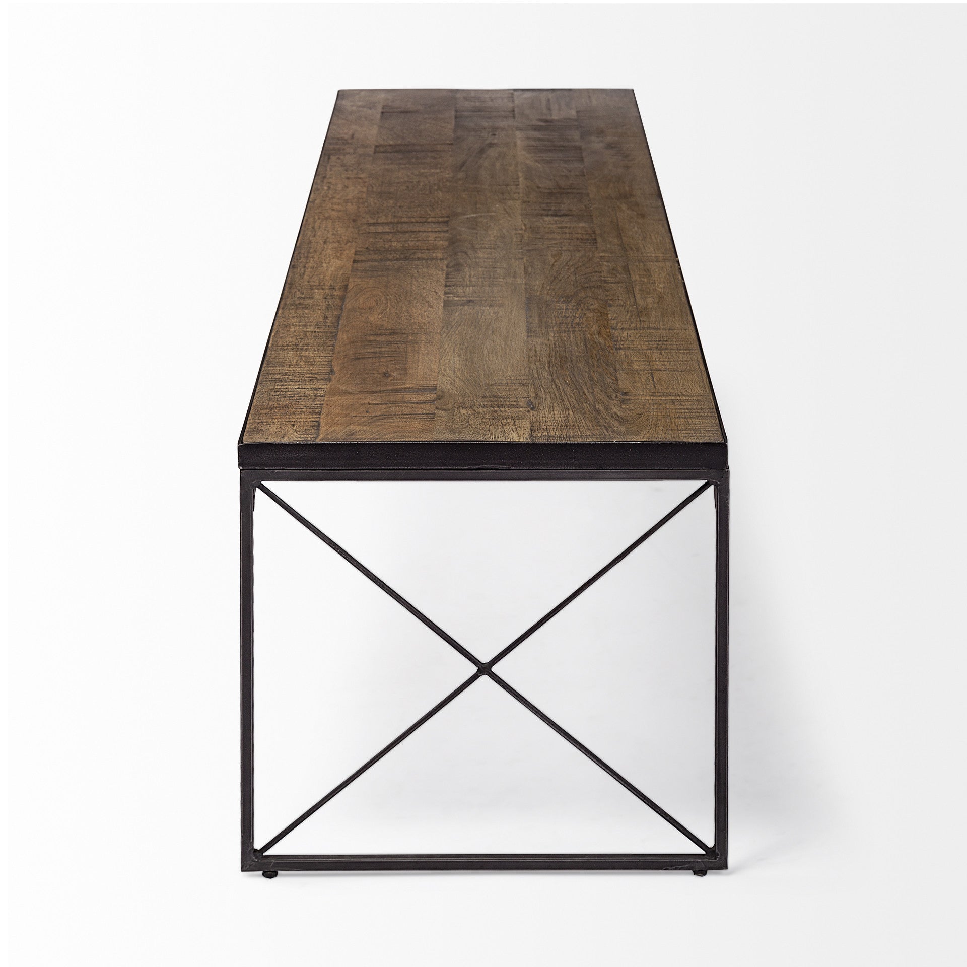 66" Brown And Black Metal and Solid Wood Bench