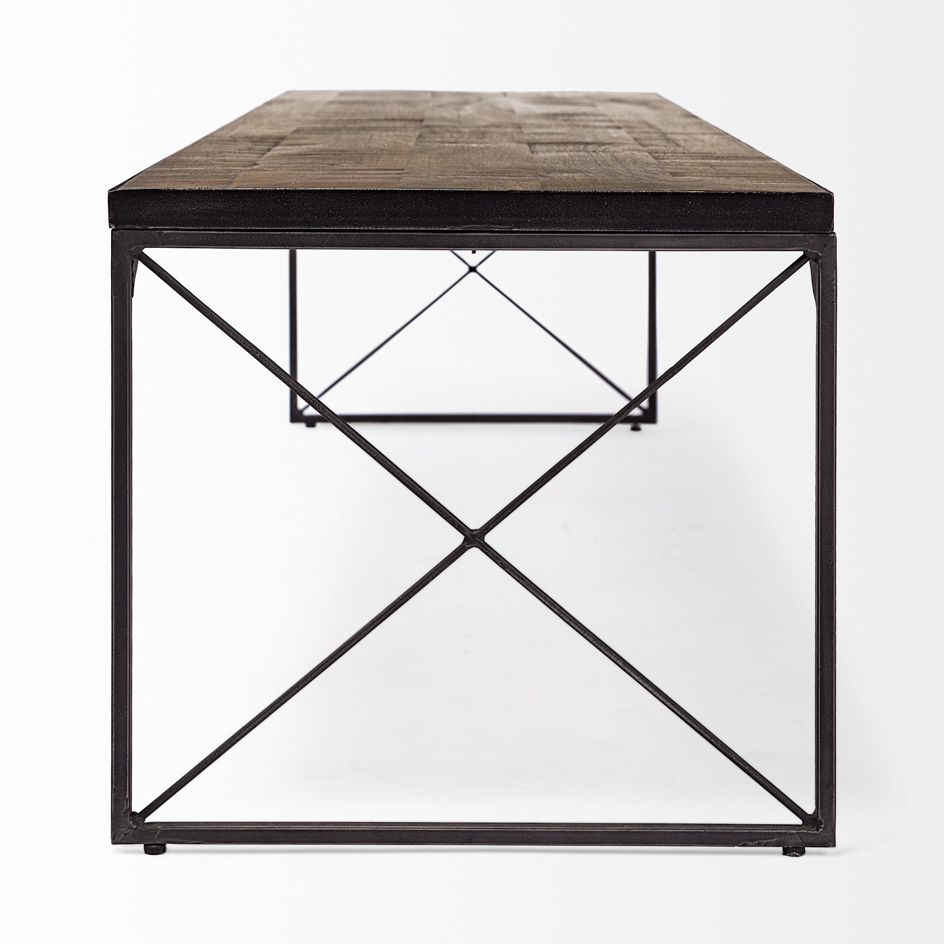 66" Brown And Black Metal and Solid Wood Bench