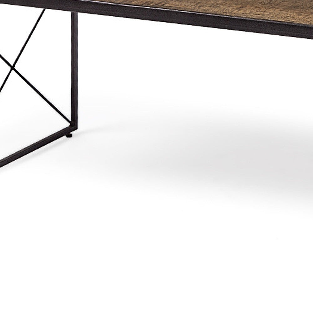 66" Brown And Black Metal and Solid Wood Bench