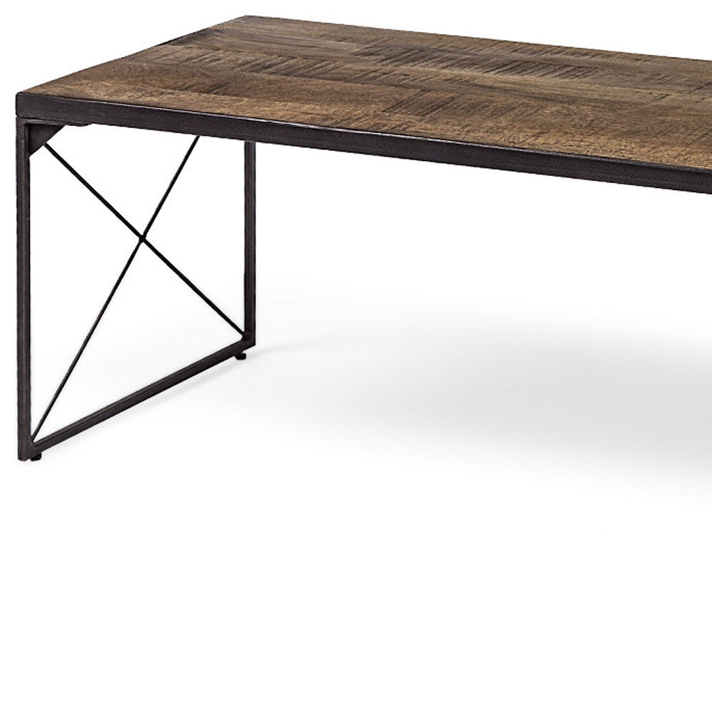66" Brown And Black Metal and Solid Wood Bench