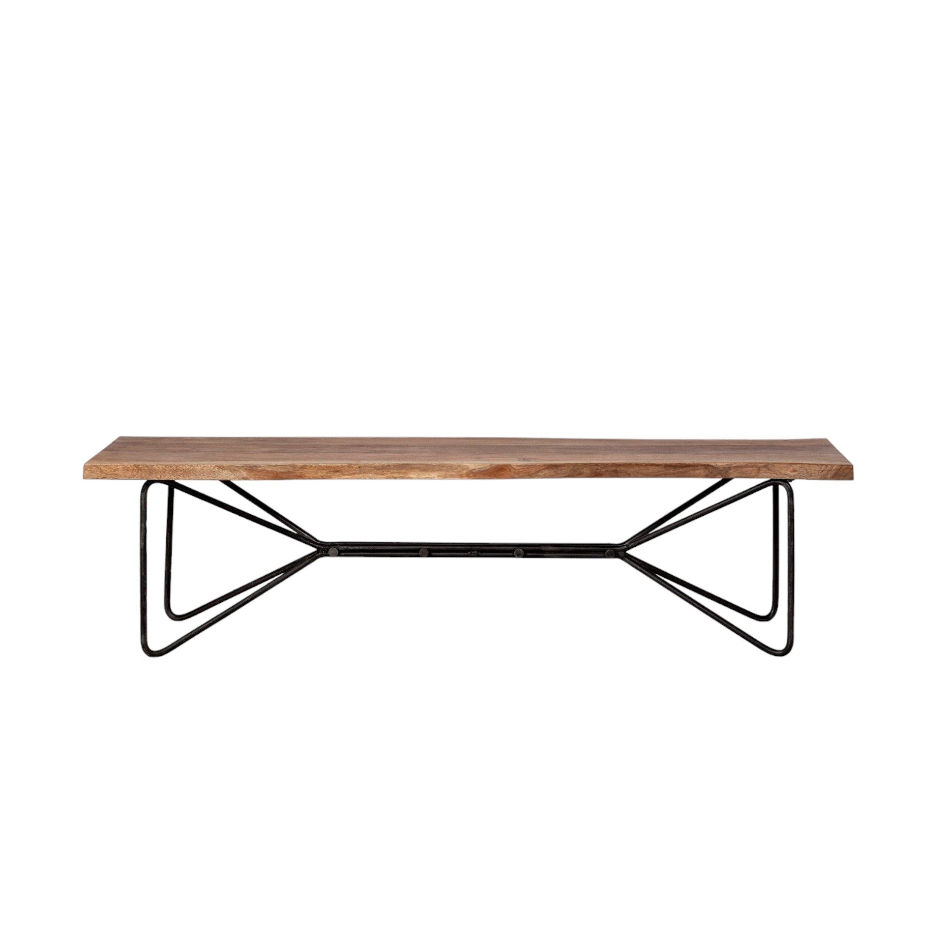 66" Brown and Black Distressed Live Edge Solid Wood Dining Bench