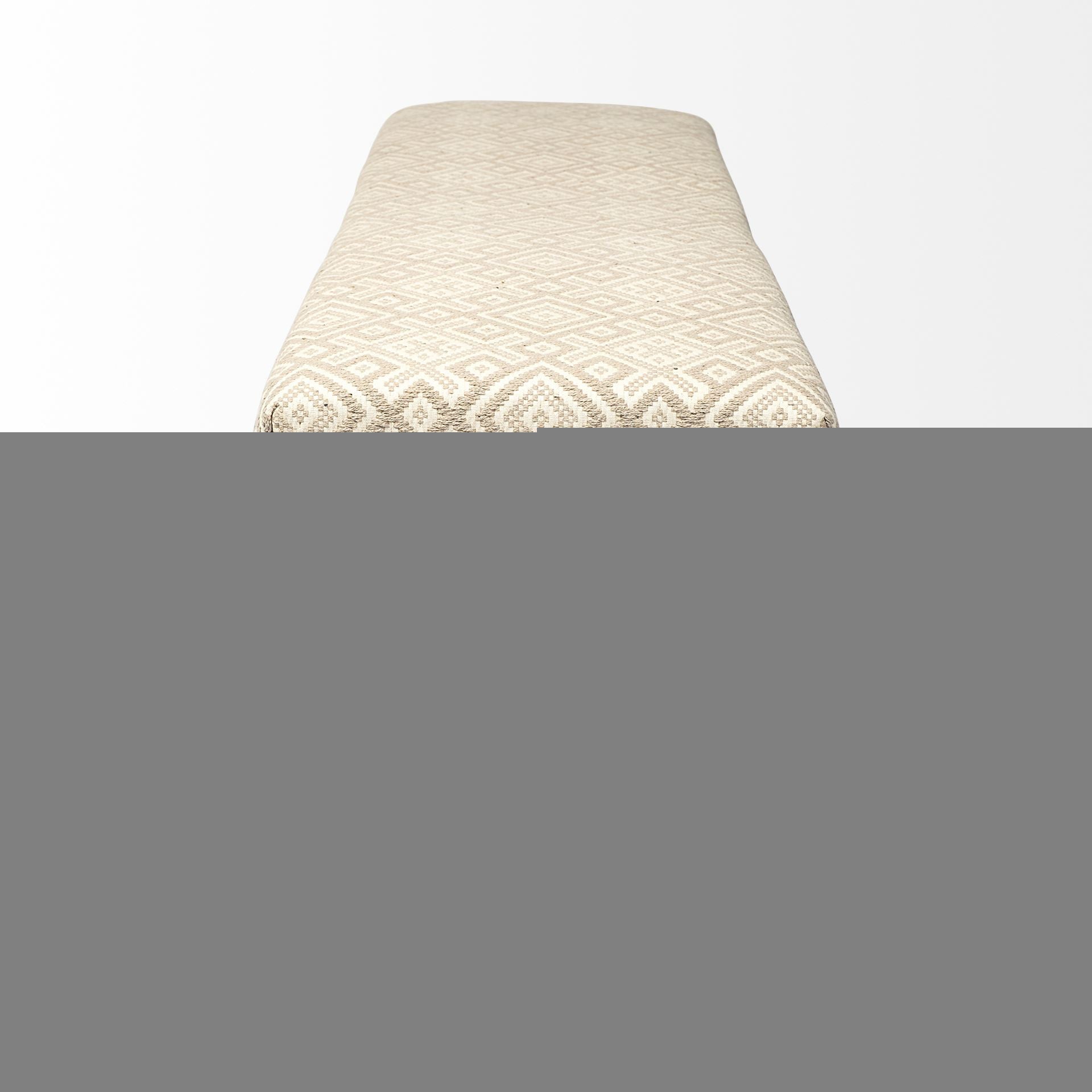 17" Cream and Black Upholstered Cotton Blend Geometric Bench