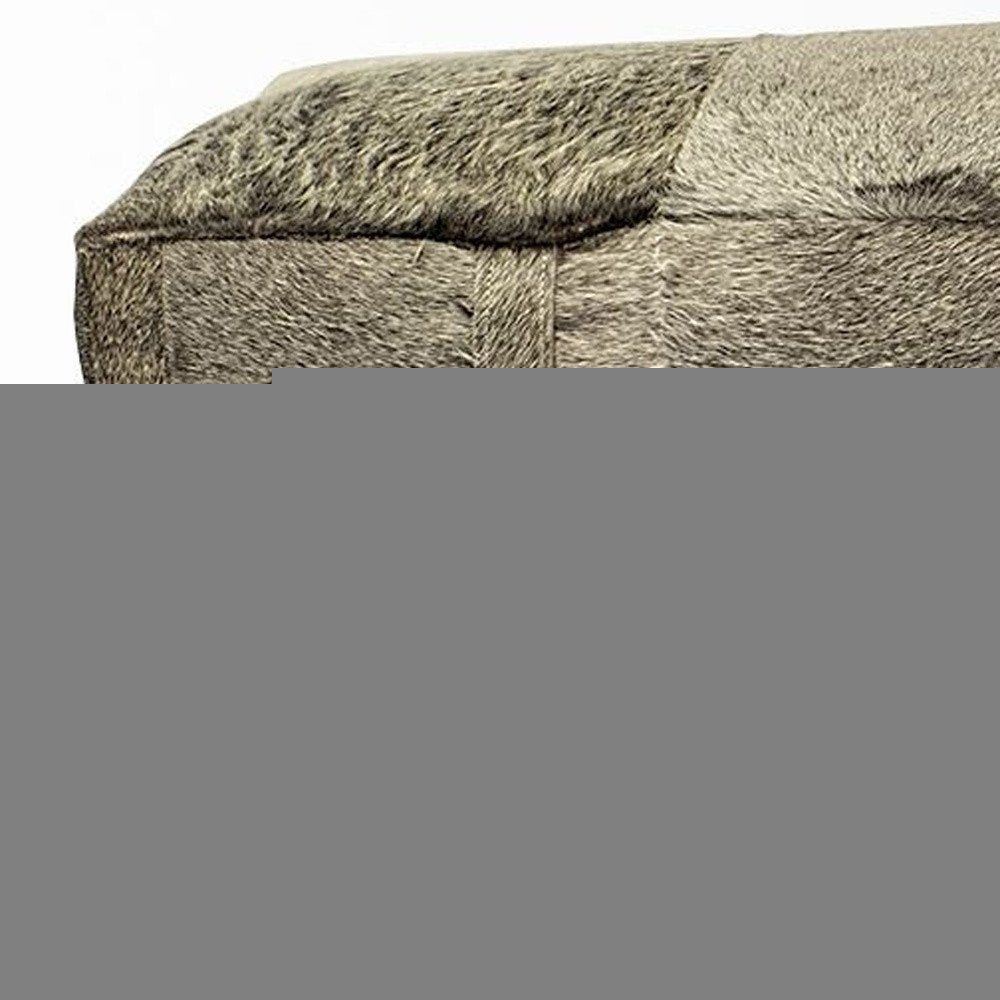 55" Gray and Antiqued Brass Faux Fur Upholstery Bench