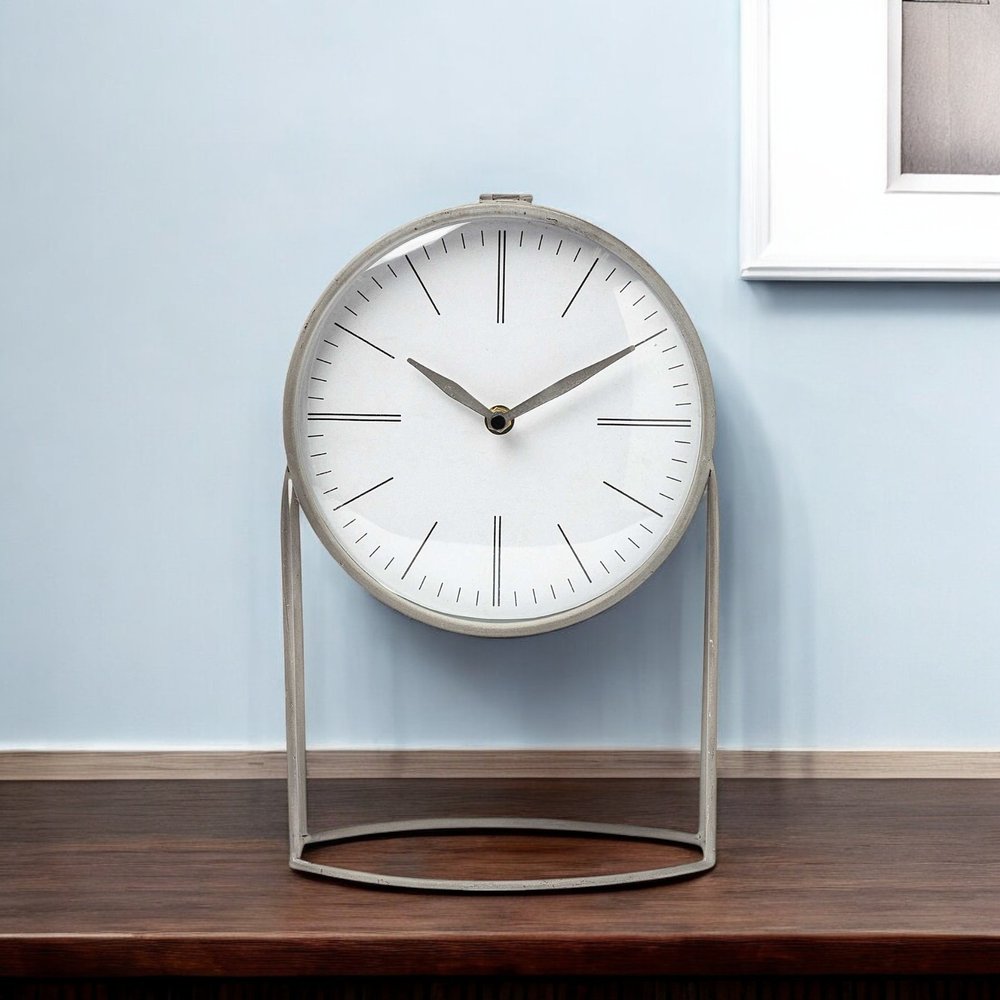 12" Gray Metal Table Clock