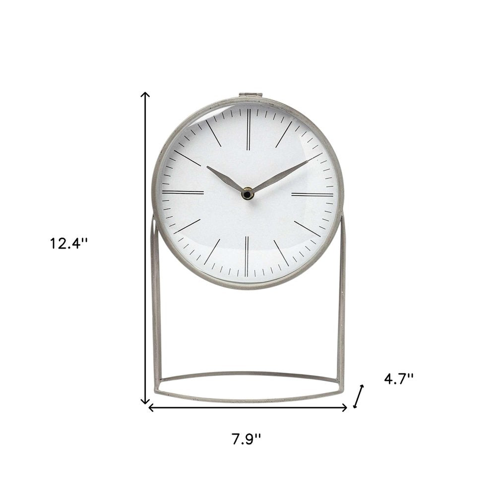 12" Gray Metal Table Clock