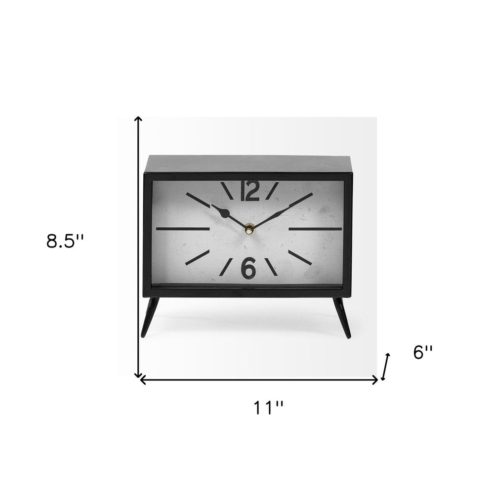 11" Black And White Metal Table Clock