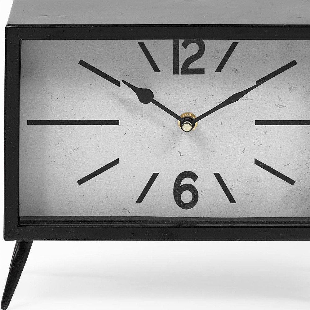 11" Black And White Metal Table Clock
