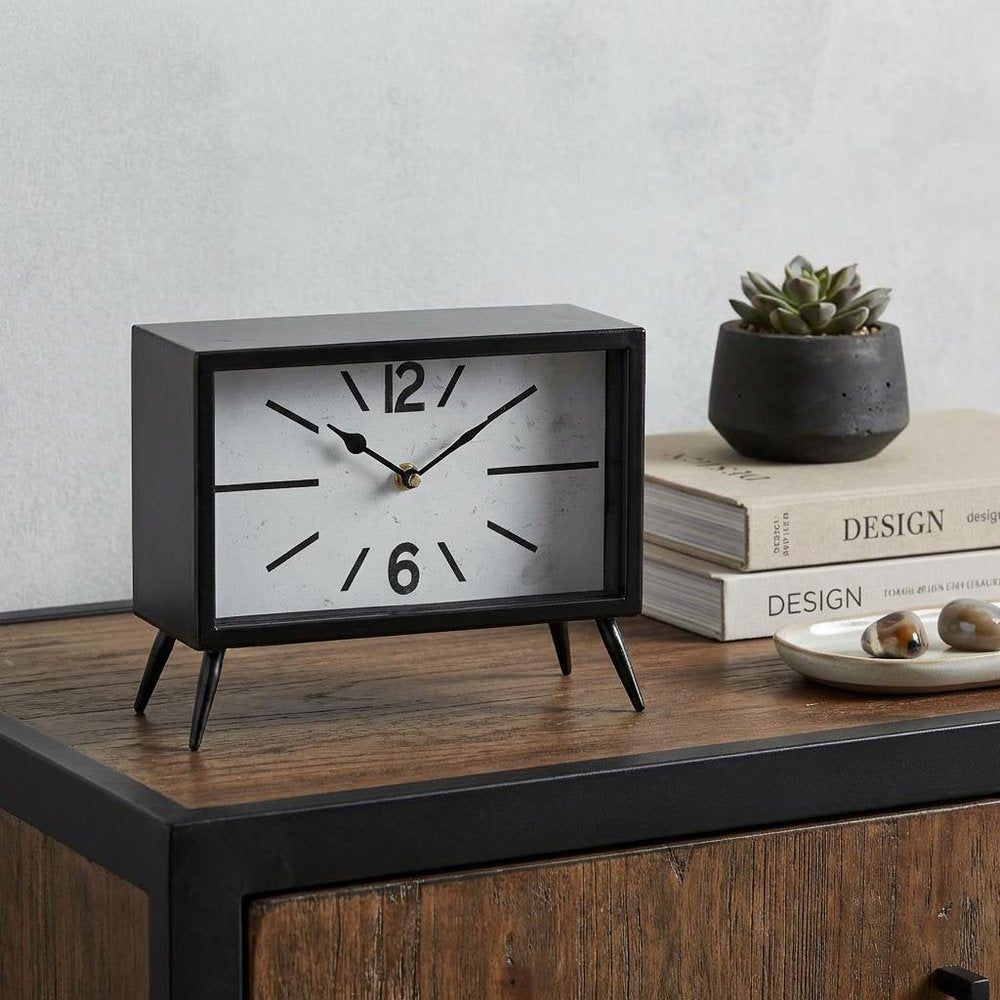 11" Black And White Metal Table Clock