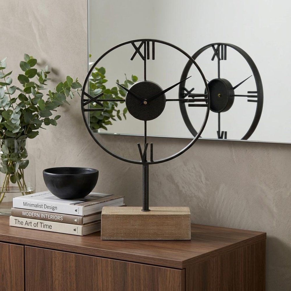 18" Black Metal Table Clock