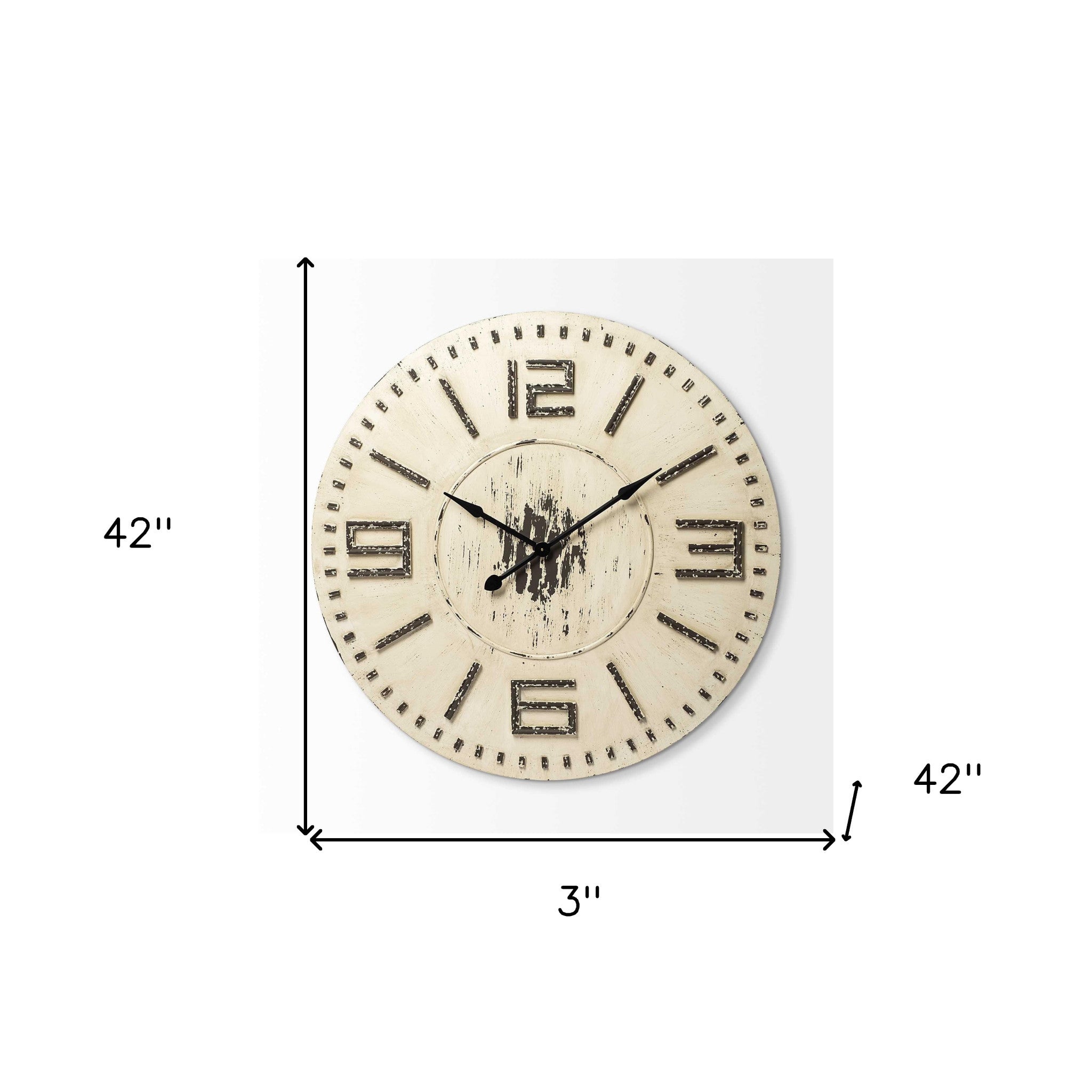 3" Circle Antiqued White Wood Analog Wall Clock