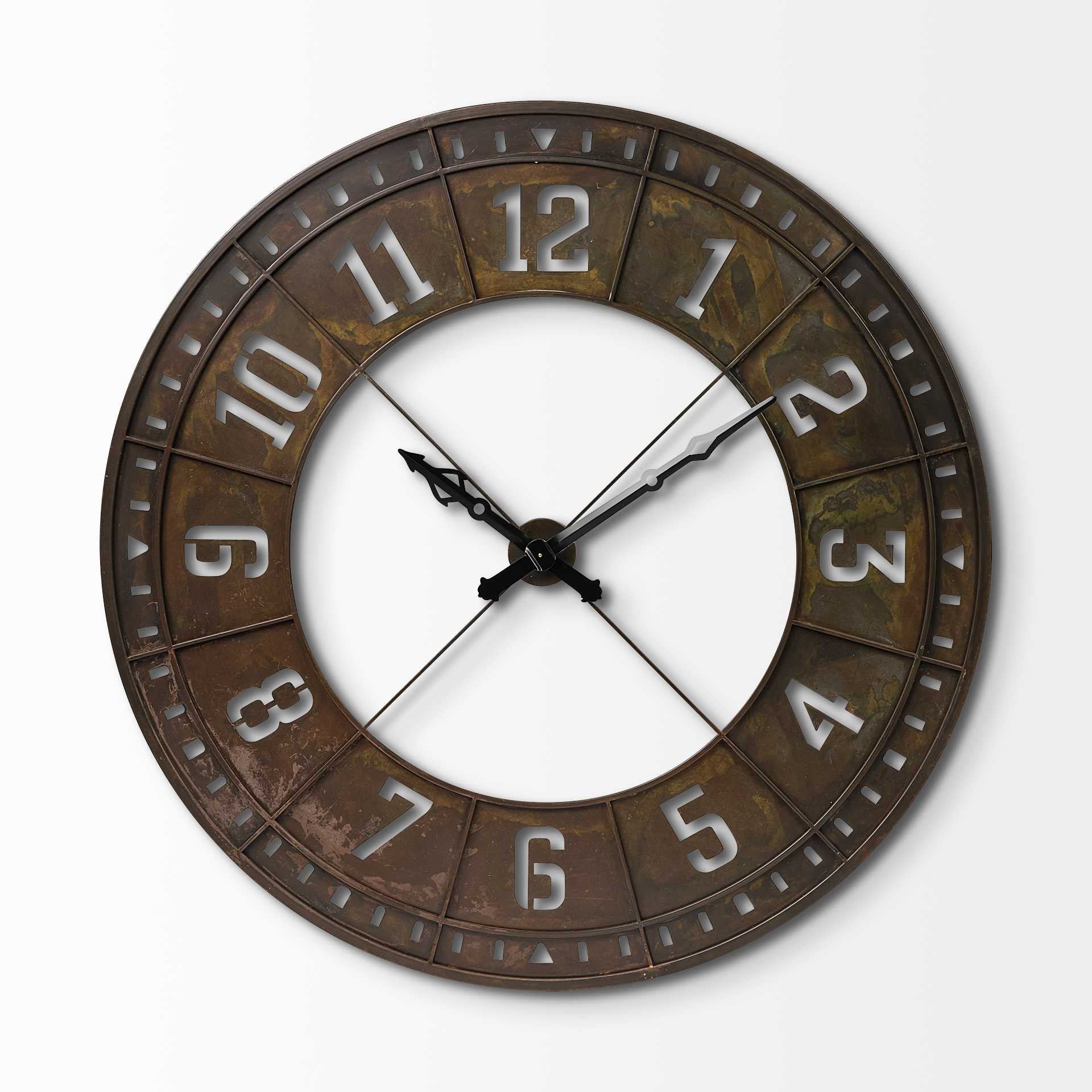 57" Round Industrial Brown Wall Clock